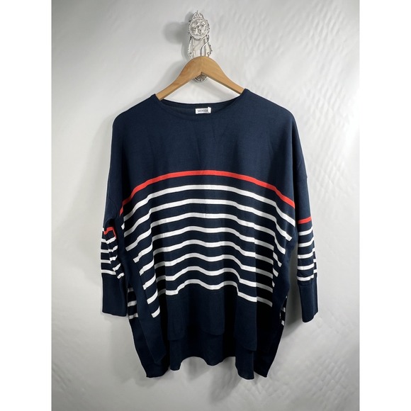 Mersea Amour Sweater OS Navy Blue Red White Stripe Heart Elbow Patches French - Picture 3 of 9